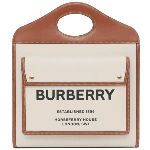 🔴SOLD🔴 BURBERRY Medium Pocket Logo Canvas and Leather Tote - Picture 2 of 16